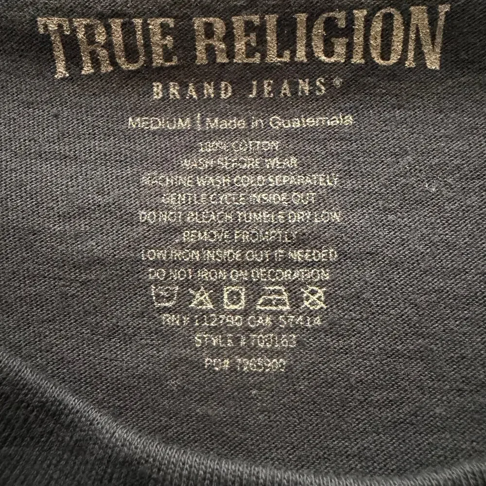 True Religion World Tour Crew Tee Mens M Dress Blue NWT Horseshoe Logo 700163